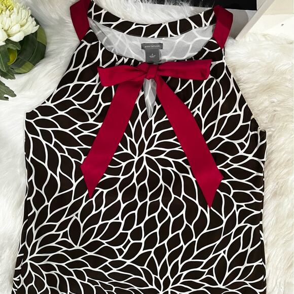 NEW Ann Taylor Silk Classic Keyhole Bow Spiral Flower Sleeveless Two Tone Top 4 - Picture 9 of 16